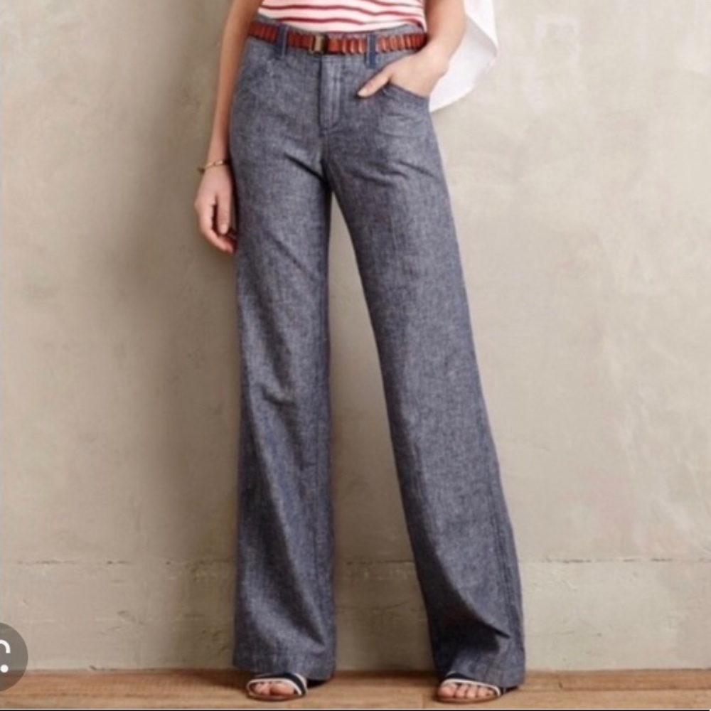Anthropologie Linen Pilcro Heathered Wide Leg Pant Size 6